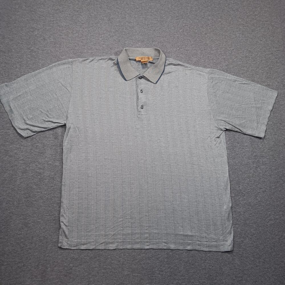 Vintage Today's Man Polo Shirt Mens XL Gray Mercerized Cotton Made in Italy 90s